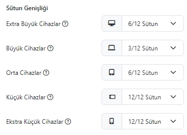 FonPageBuilder Responsive Sütun Genişliği