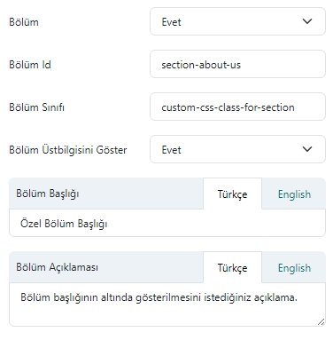 FonPageBuilder Satırı Bölüm Olarak Kullan