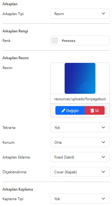 FonPageBuilder Satır Arkaplan Resmi