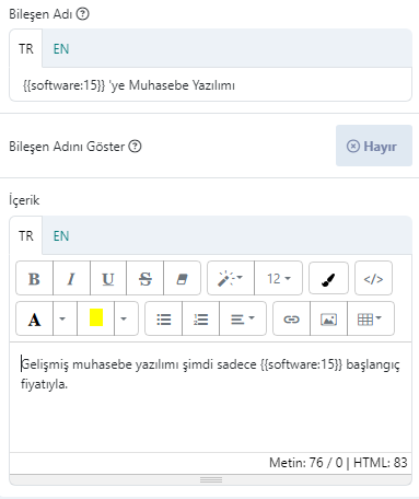 HTML & Metin Bloğu Bileşeni