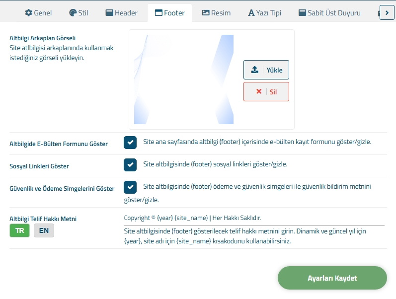 Tema Footer Ayarları