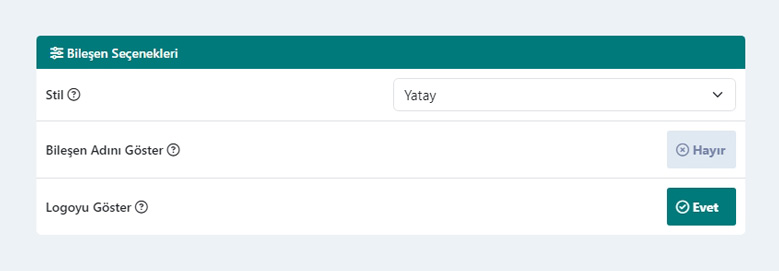 Banka Hesapları Bileşeni Bileşen Seçenekleri