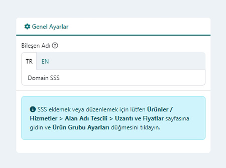 Domain SSS Modülü Genel Ayarları