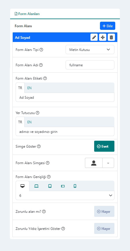 Ortak Form Alanı Ayarları