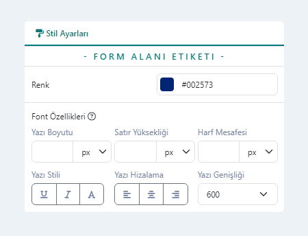 Form Alanı Etiketi Stil Ayarları