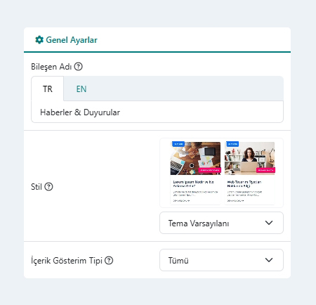 Haberler & Duyurular Modülü Genel Ayarları