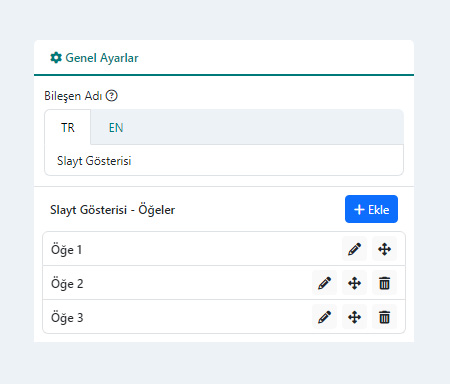 Slayt Gösterisi Bileşeni Genel Ayarları