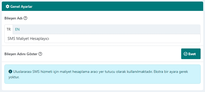 SMS Maliyet Hesaplayıcı Modülü Genel Ayarları