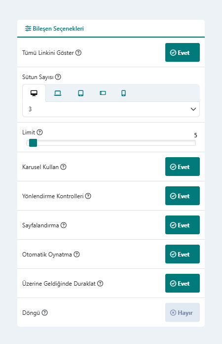 Özel Ürün Paketleri Modülü Bileşen Seçenekleri